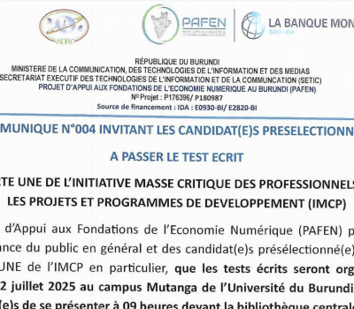 IMCP – INVITATION AU TEST ECRIT LE SAMEDI 12 JUILLET 2025 AU CAMPUS MUTANGA
