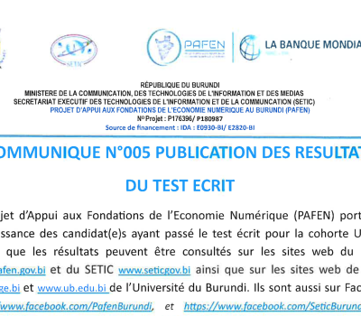 PUBLICATION DES RESULTATS DU TEST ECRIT – IMCP – COHORTE UNE